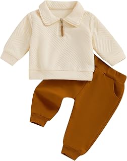 Baby Boy Winter Spring Clothes Set 2pcs Long Sleeve Half Zip Lapel Jumper Shirt Solid Color Long Pants Set Toddler Boy Fall Outfits