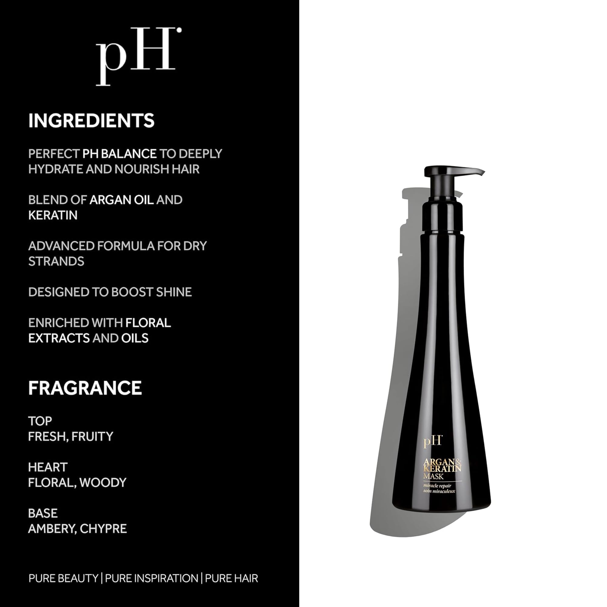 pH PURE HAIR Argan and Keratin Hair Mask - Deep Hydration Repair Treatment for Dry and Damaged Hair-Sulfate and Paraben-Free -Nourishing Hair Care for All Hair Types - 8.45 Fl Oz