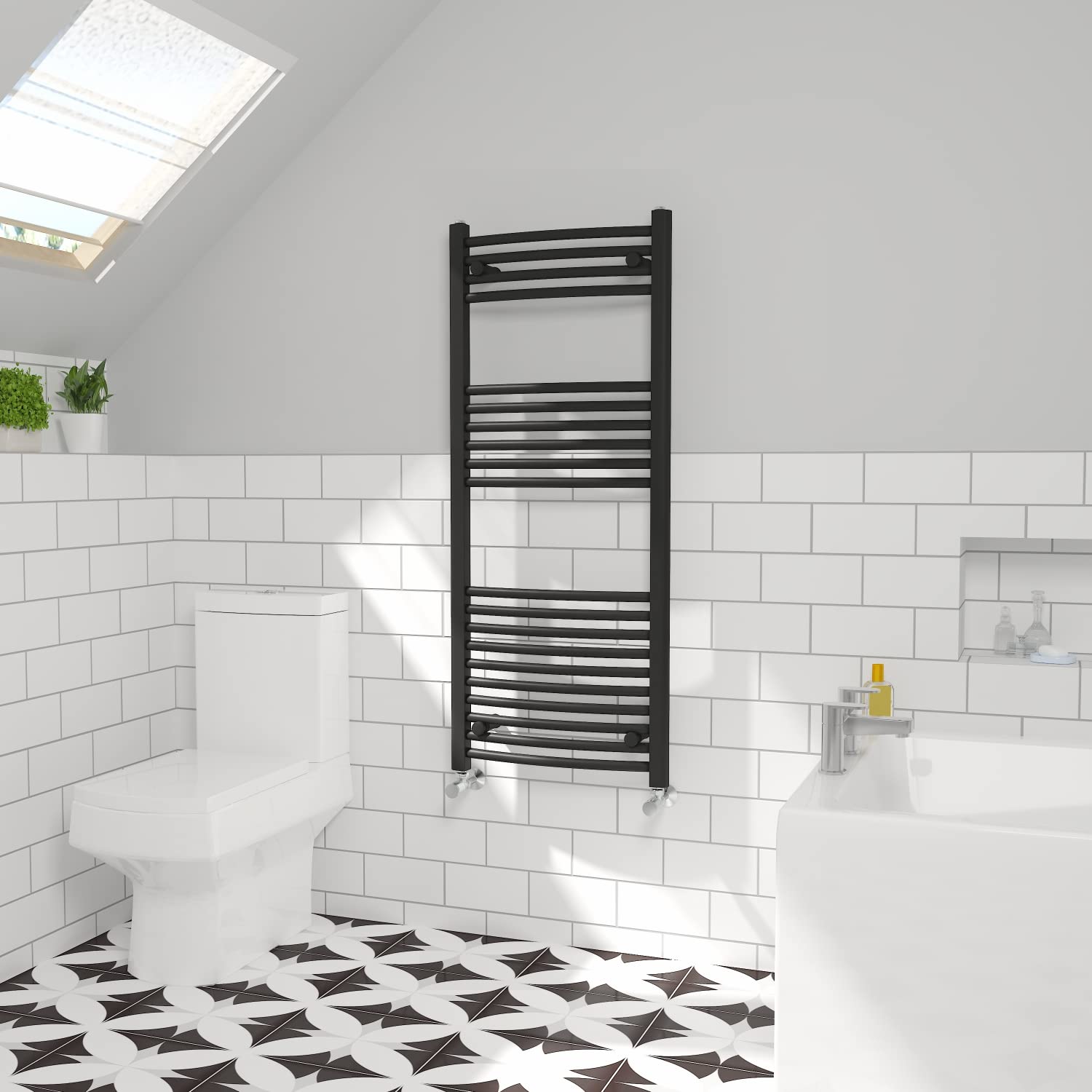 NRG Curved Central Heating Towel Rail Bathroom Radiator Black 1200×500mm