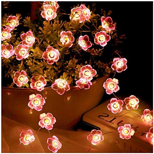 Christmas Flower String Lights for Girls Kids Bedroom Decorations Pink Cherry Blossom 30 LED Decorative Night Light for Waterproof Indoor Wedding Birthday Party Wall Decor Battery Operated 10FT