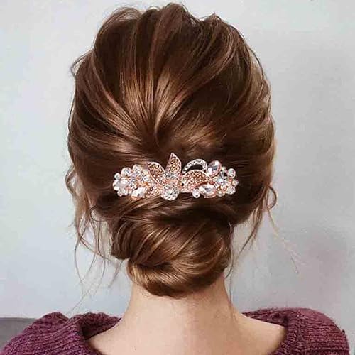 Miniatura 2 de Pasador de pelo de cristal con flor dorada con diamantes de imitación para el cabello, accesorios para el cabello de novia para mujeres y niñas