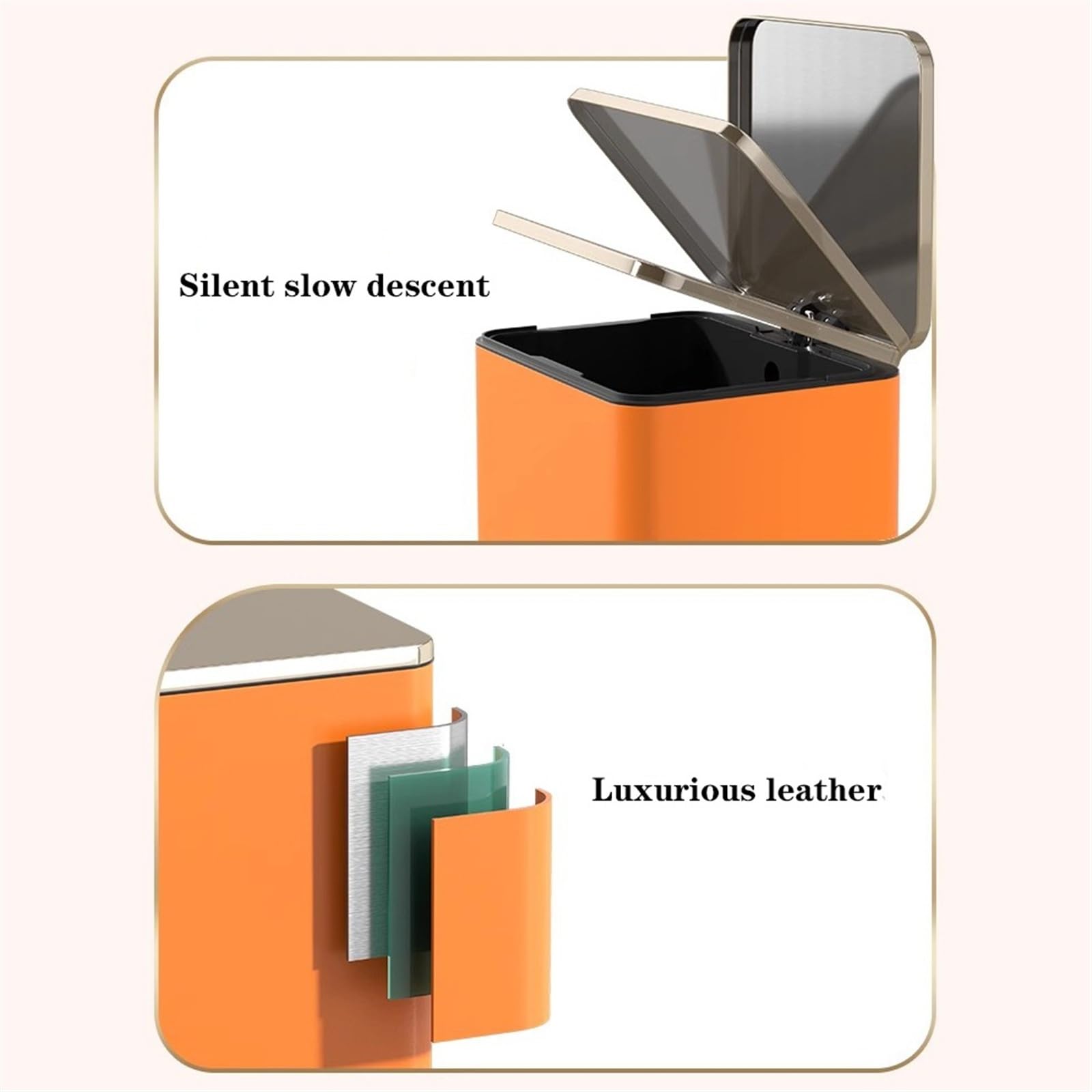 Mülleimer Moderner Mülleimer mit Deckel, Edelstahl-Tretmülleimer mit Außenschicht aus PU-Leder, Papierkorb mit Soft-Close-Pedal und herausnehmbarem Inneneimer Küchenmülleimer(Schwarz,15L)
