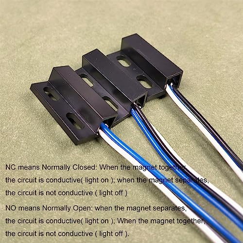 Image of Gebildet 3 Sets NO /NC Black Magnetic Switch Wiring Recessed Door Sensor Hidden Window Contact Reed Switch for Access Control Replace Alarm System
