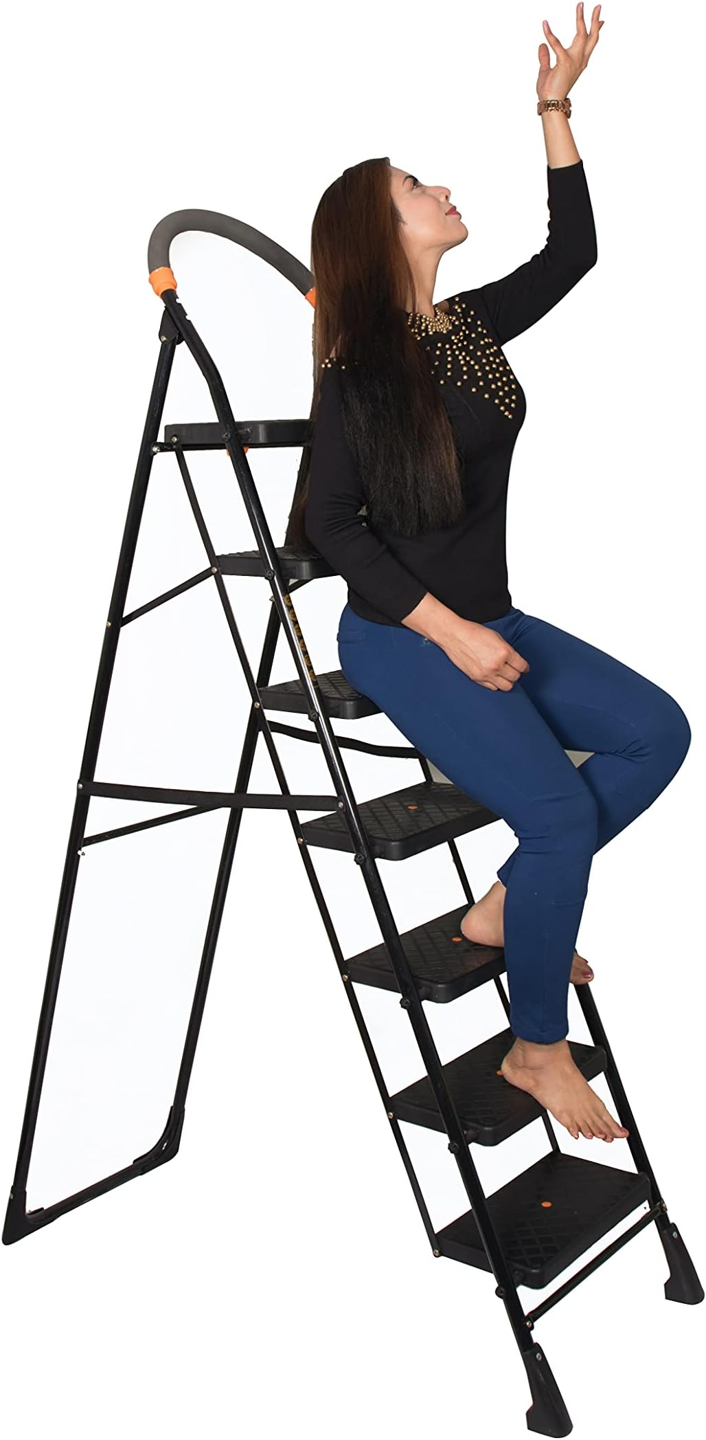 PARASNATH 7 Step Black Diamond Folding Stepladder With Wide Steps For Superior Stability –Engineered With Anti-Skid Plastic Top And Corrosion Resistant Metal-6 Year Manufacturer Warranty-Made in India