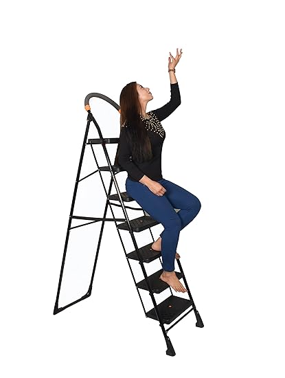 Parasnath Black Diamond Ladder with Wide Steps 7 Steps 7.3 ft Folding Ladder Made in India
