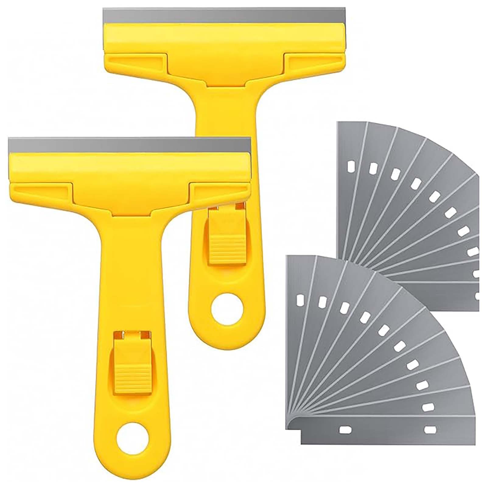 Tazweeq 2 Blade Scraper, Industrial Window Scraper, Heavy Duty Cleaning Scraper Hand Tool for Putty Residue, Paint, Mastic, Wallpaper Removal (Yellow)