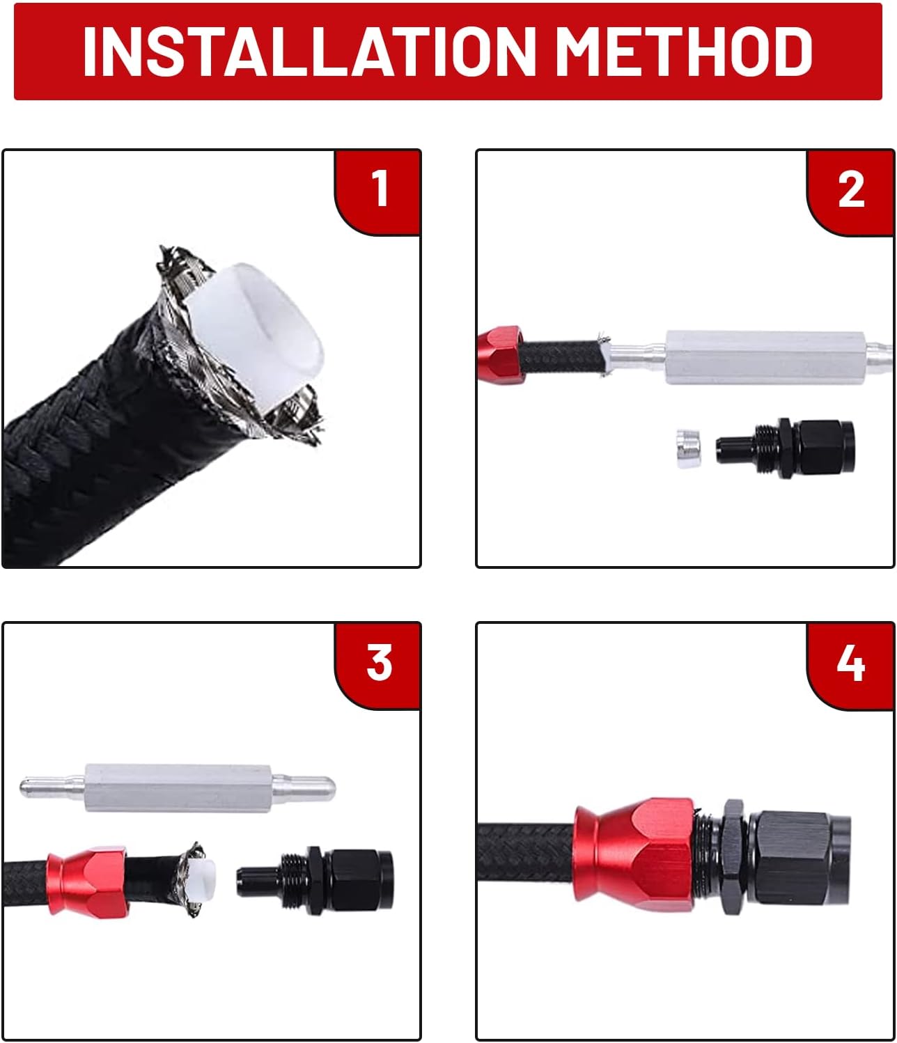 6AN 3/8" PTFE LS Swap EFI Fuel Line Fitting Kit, 25FT PTFE Fuel line Kit, E85 Nylon Braided Fuel Hose Injection Line Oil Gas Hose with 15 PCS PTFE Fuel Hose Fitting Adapter Kit - Black