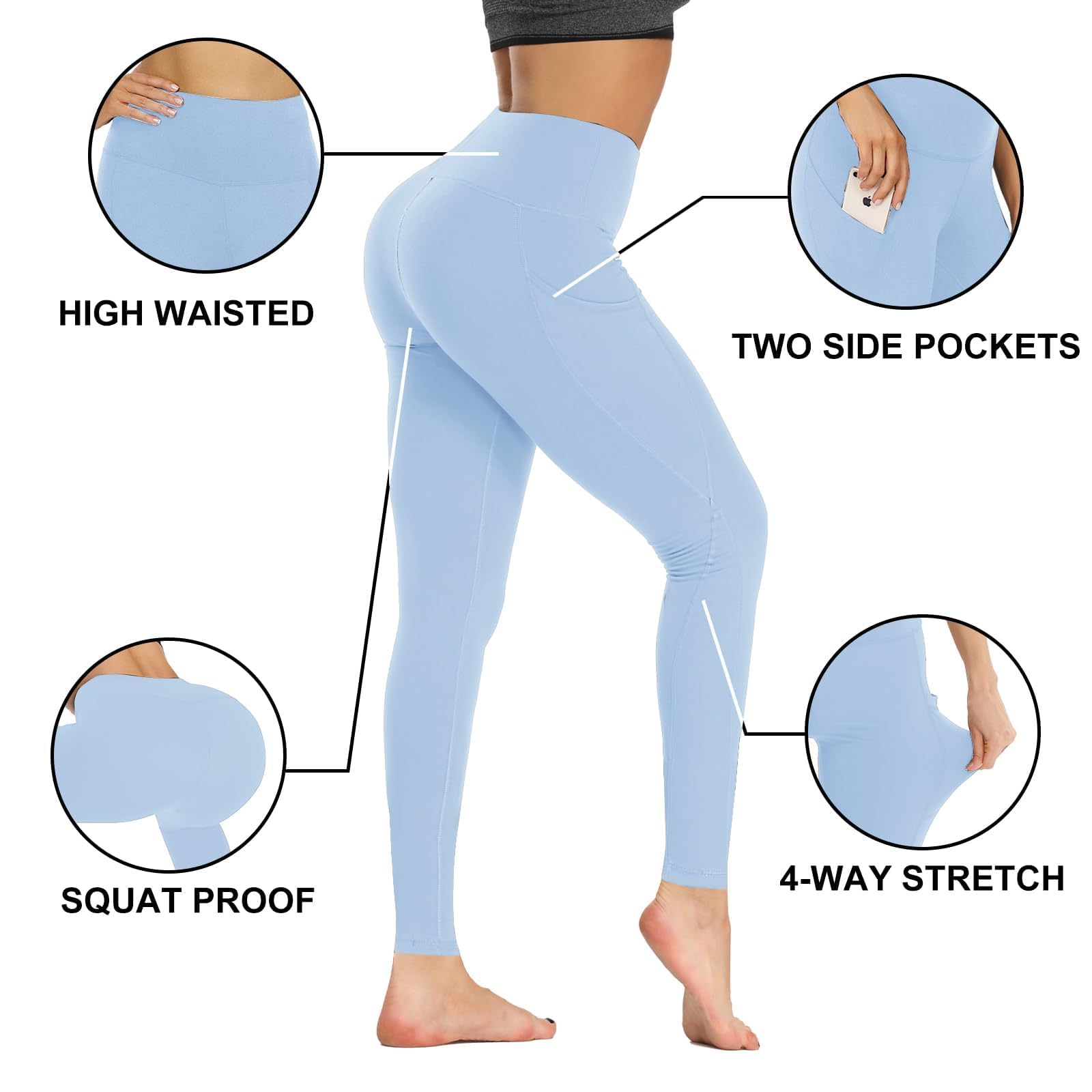 GAYHAY High Waist Yoga Pants with Pockets, Leggings for Women Tummy Control Compression Workout Leggings for Women