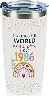 40th Birthday Gifts for Women - 21 with 19 Years Experience - 20 oz/590 ml Stainless Steel Insulated Tumbler with Straw - 1986 Birthday Gifts for 40th Woman, Her, Best Friend - (Beige)