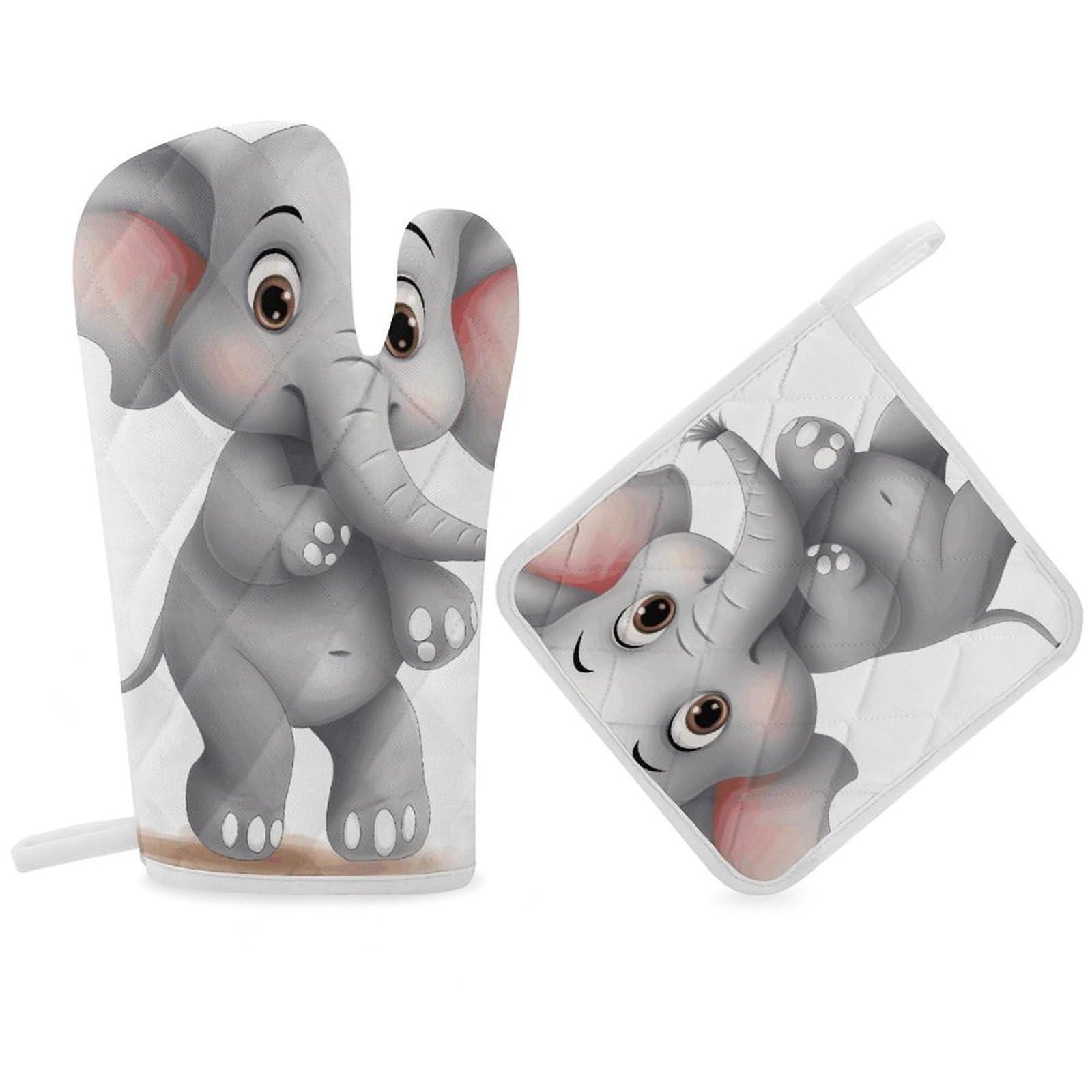 Cute Elephant Oven Mitt Thick Substantial Heat Insulation Gloves Soft Skin-Friendly Temperature Resistant Oven Mitts for Cooking Lover Cooks