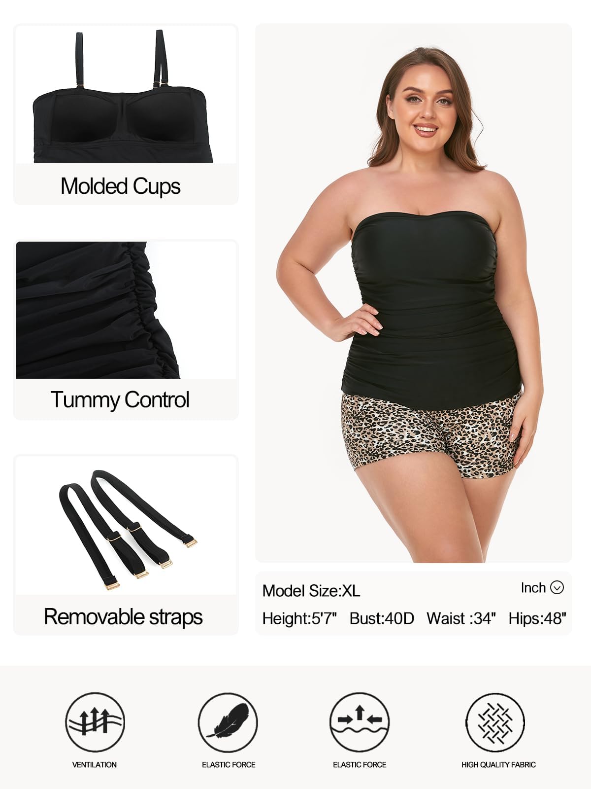 Ocean Blues Damen Bandeau Tankini-Oberteil mit Bauchkontroll-Effekt | Bade-Oberteil ohne Träger