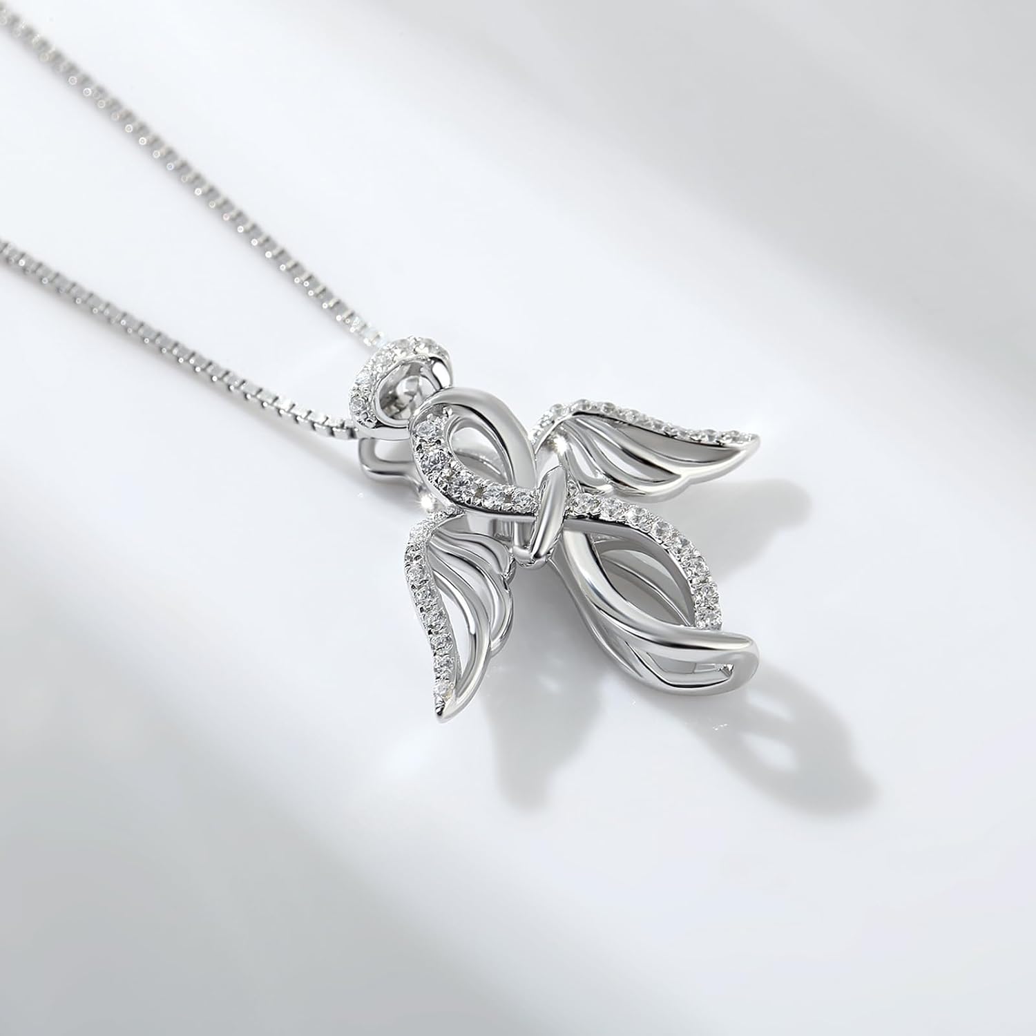 925 Sterling Silver Guardian Angel Pendant Necklace for Women with Birthstone Cubic Zirconia Little Angel Pendant Necklace Jewelry 18 inch Chain - Image 4