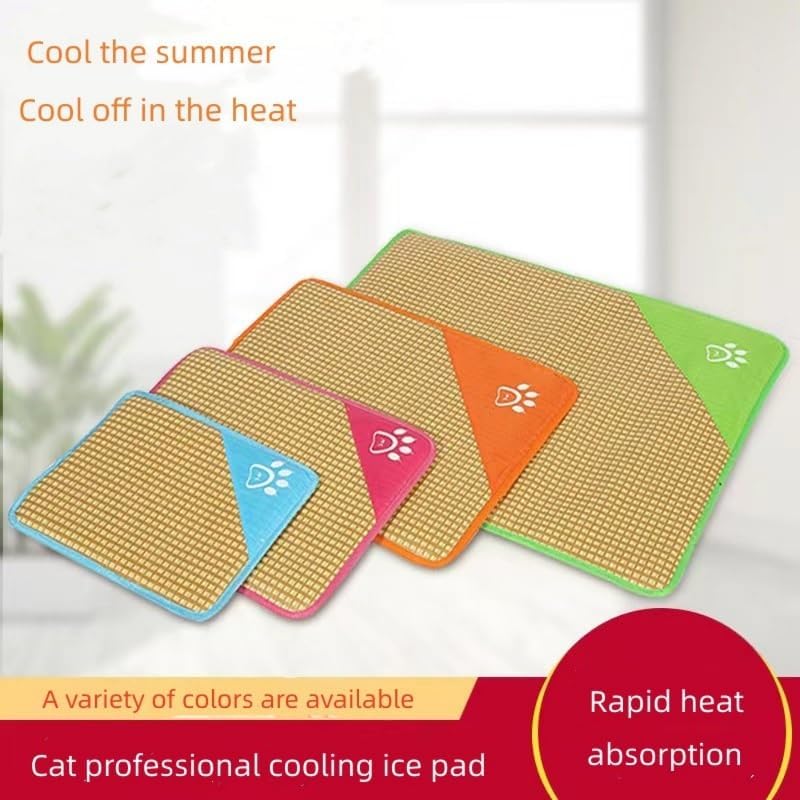 review Dog Bed Summer Bamboo and Rattan Compilation Cooling Pad, Soft Sleep Pet Mattress, Dog and Cat Sleeping Bed Guinea Pig Hamster Rabbit (Blue, Medium)
