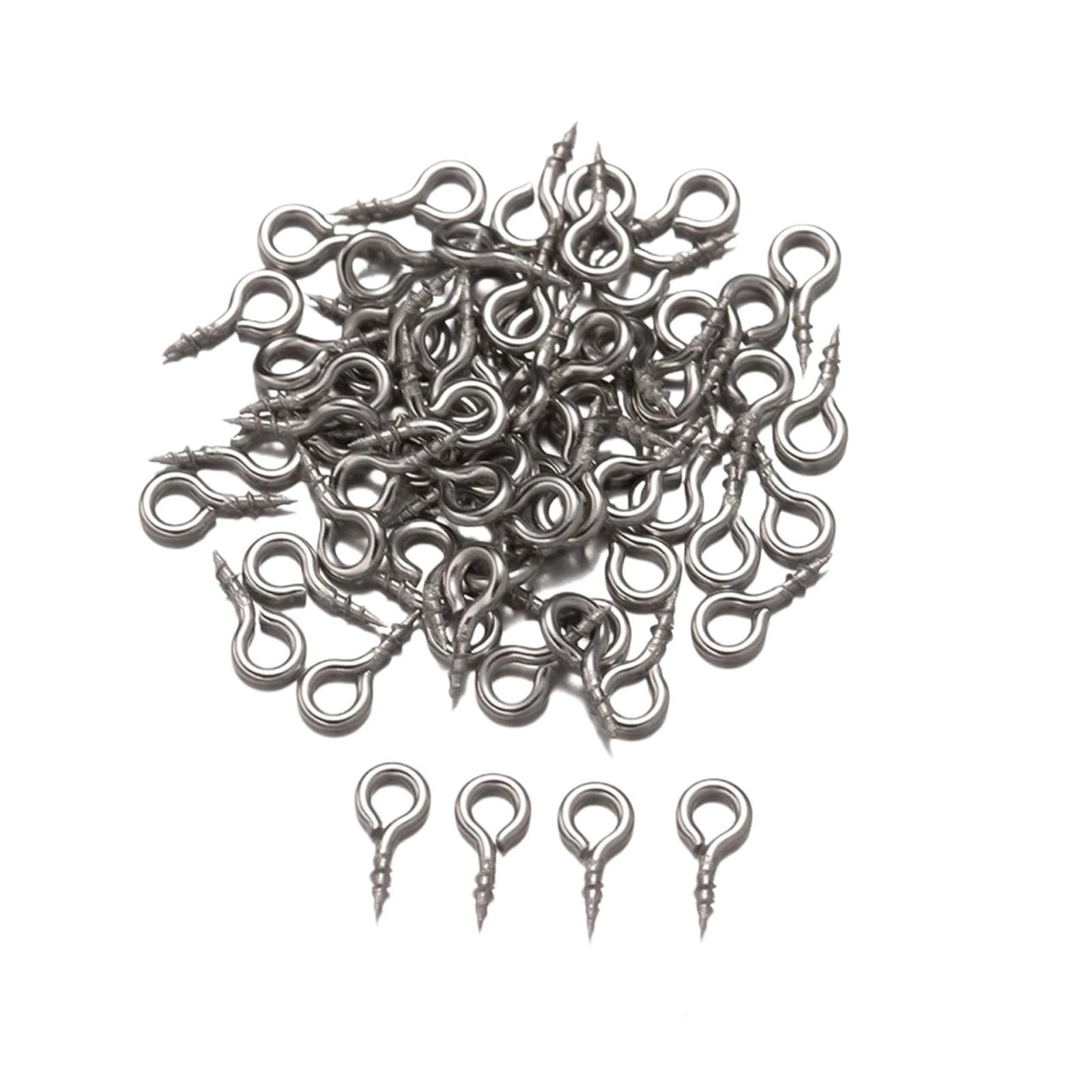 TRRYUIP Eye Hooks 50Pc Small Tiny Mini Pins Eyepins Hooks Eyelets Eye Screw Threaded Clasps Connectors Pendant Jewelry Making(Silver,4x8mm)
