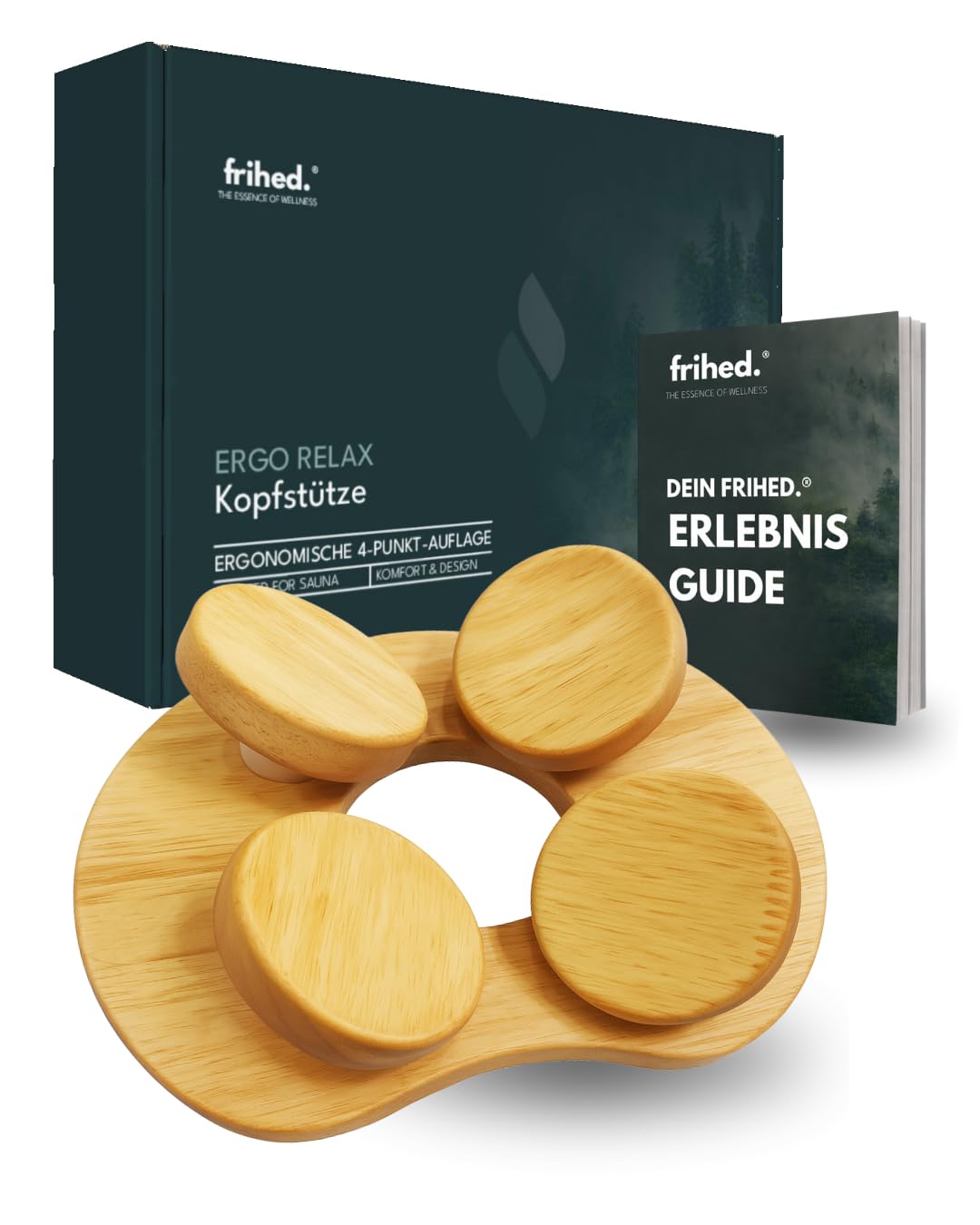 frihed.® Ergo Relax Sauna Kopfstütze aus Holz – Ergonomische Nackenstütze für Sauna – Massivholz Saunakissen – Kopf- & Nackenauflage – Hitzebeständiges Sauna Zubehör