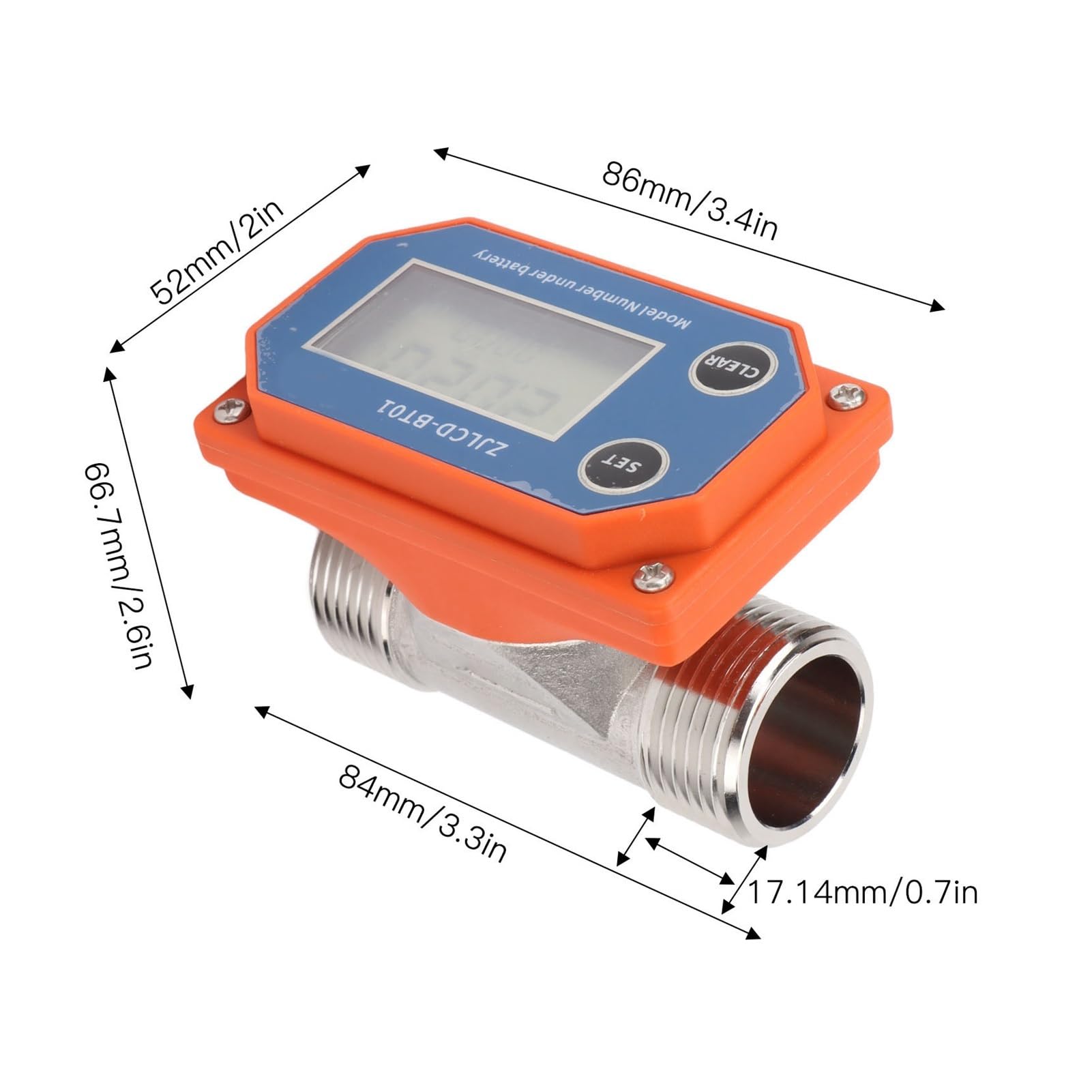 Caudalímetro Electromagnético Caudalímetro digital con sensor de flujo, fabricado en acero inoxidable y resistente a ácidos álcalis, for riego agrícola(DN20)