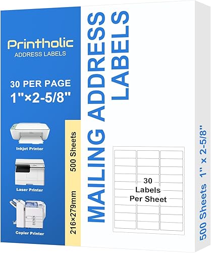 Printholic 15000 30 etiquetas autoadhesivas de envío de direcciones de 1 pulgada x 2-58 pulgadas para impresoras láser y de inyección de tinta, 500