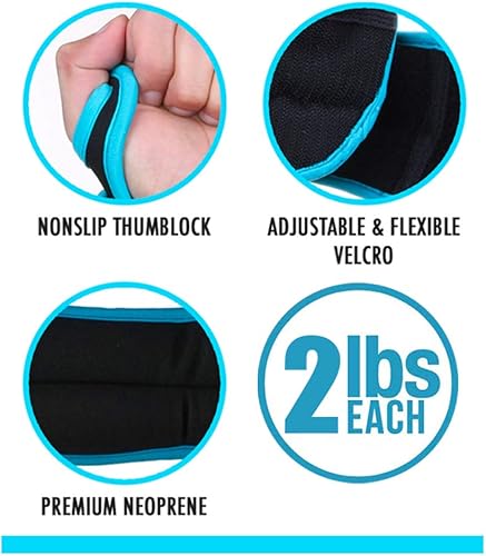Miniatura 4 de Comfecto Pesas de muñeca con bloqueo de bucles para el pulgar, 1 libra x 2 libras x 2 libras x 2 para correr, entrenamiento de fuerza, caminar,