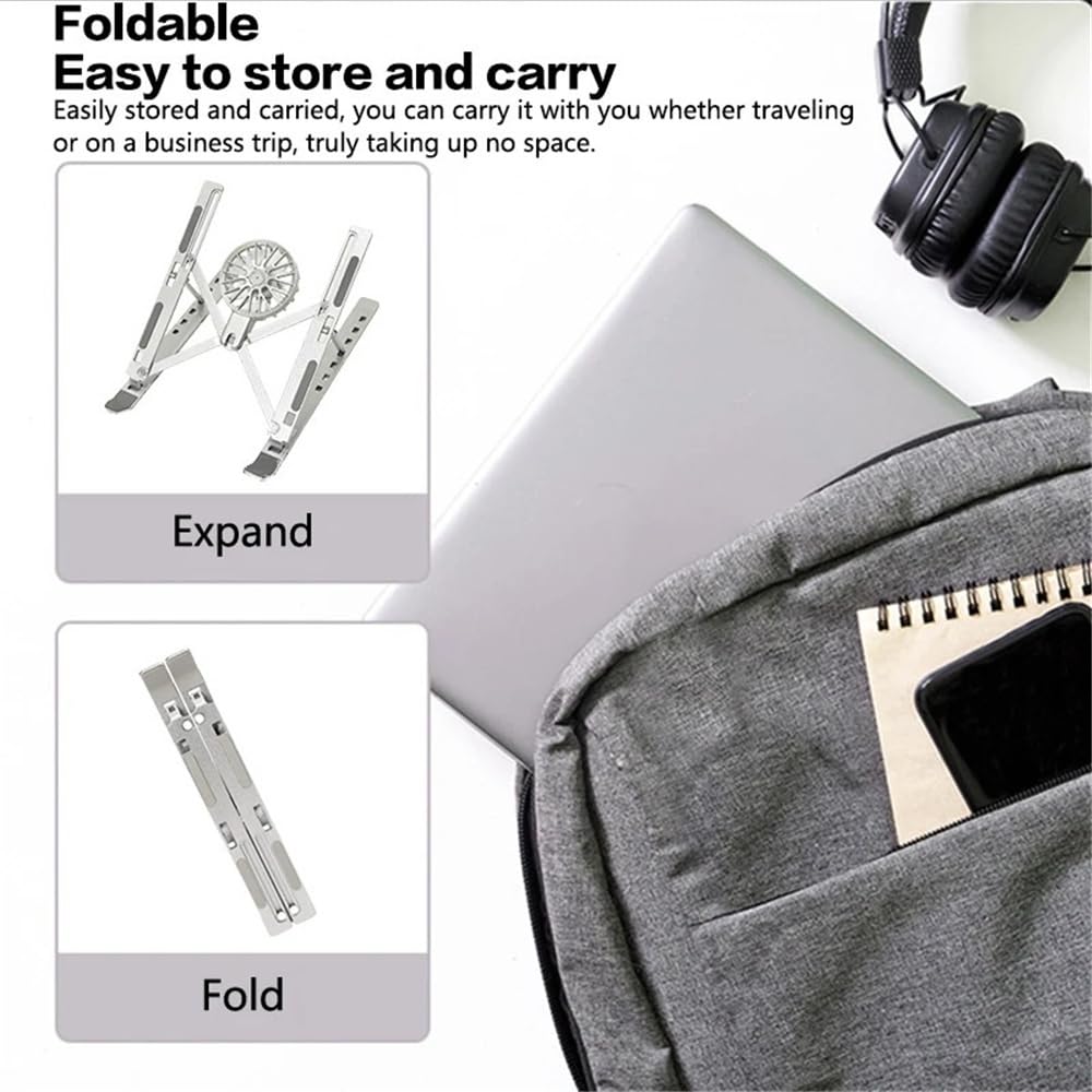 Podstawka pod laptopa Podstawka chłodząca do laptopa na biurko, przenośny, składany uchwyt z wentylatorem tabletu i notebooka 16-18 cali(Silver,16inch)