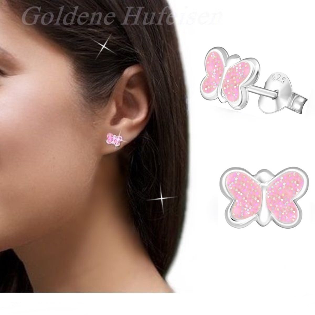 2 paire set fille enfant boucles d'oreilles papillon licorne 925 argent