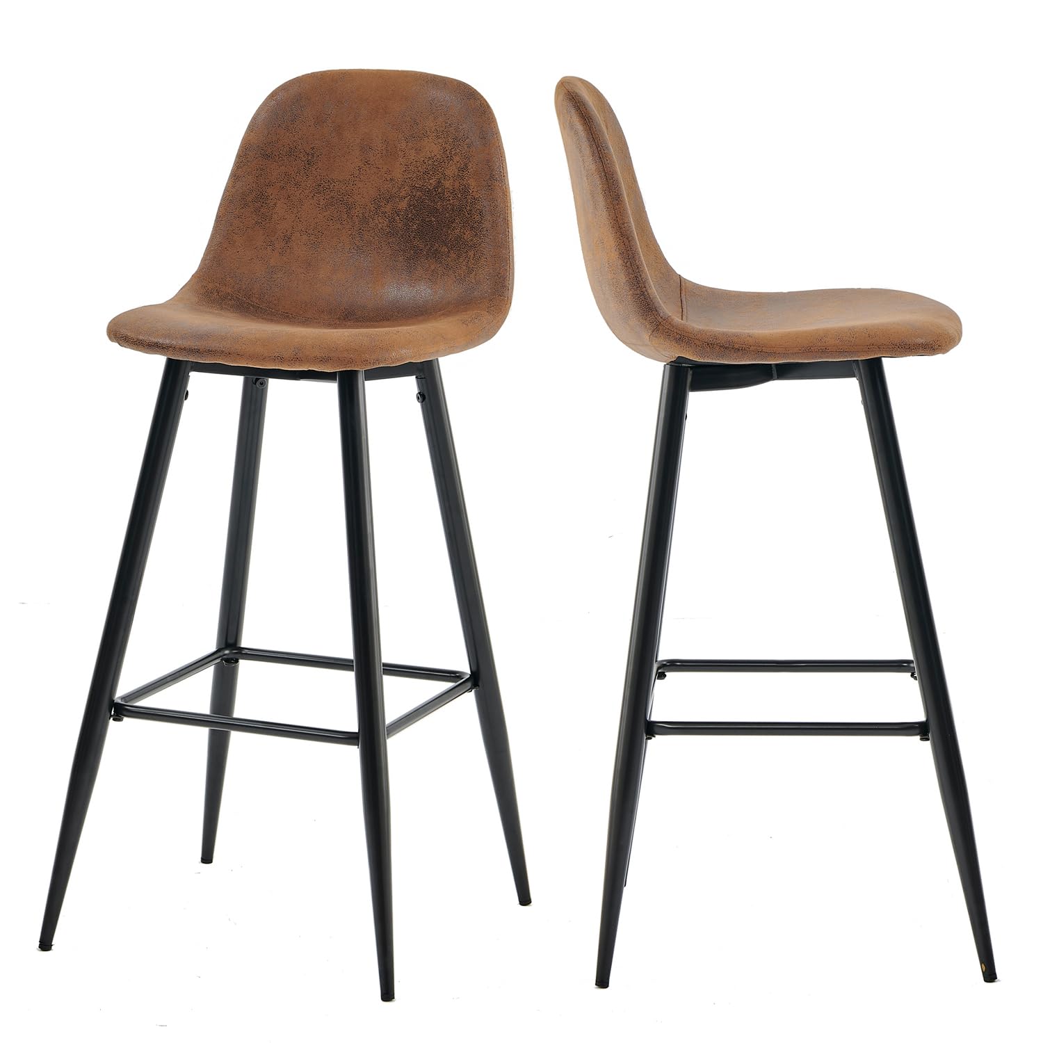 MEUBLE COSY Juego de 2 Taburete de Bar con Respaldo y Reposapiés Tapizados de Gamuza Vintage Industrial Asiento de 76 cm de Altura para Cocina, Bar, Comedor, Marrón