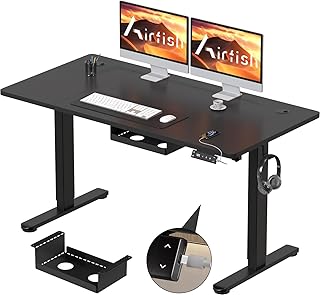 Airfish Elektrisch sta-bureau met typeC-oplaadpoort, ergonomische computer in hoogte verstelbaar bureau met kabellade, zit-sta bureau verhogtafel voor thuiskantoor zwart, 120 x 60 cm