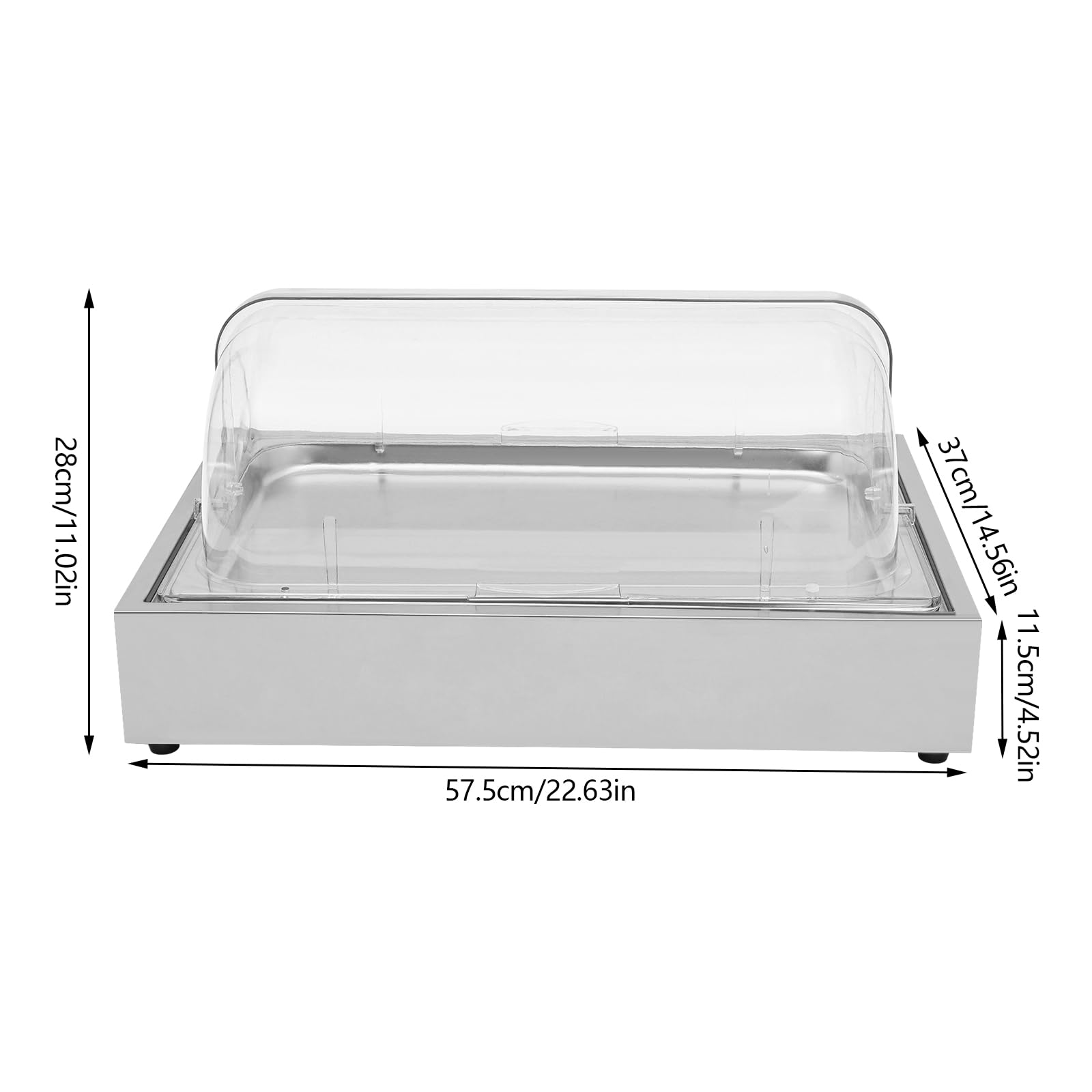 Ice Food Serving Display Tray with Clear Roll Top Cover Buffet Cold Serving Cooler Platter, 6L/1.59Gal Stainless Steel Cooling Food Dishes Display Plate for Buffet, Party, Restaurant, Hotel