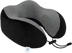Travesseiro de Pescoço Formato U para Viagem Avião Carro Ônibus Almofada Ortopédica Ergonômica com Espuma Viscoelástica para Cervical, Cabeça e Pescoco Adulto - NRSHOP (Preto)