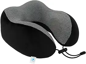 Travesseiro de Pescoço Formato U para Viagem Avião Carro Ônibus Almofada Ortopédica Ergonômica com Espuma Viscoelástica para Cervical, Cabeça e Pescoco Adulto - NRSHOP (Preto)