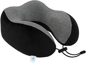 Travesseiro de Pescoço Formato U para Viagem Avião Carro Ônibus Almofada Ortopédica Ergonômica com Espuma Viscoelástica para Cervical, Cabeça e Pescoco Adulto - NRSHOP (Preto)