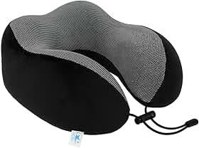 Travesseiro de Pescoço Formato U para Viagem Avião Carro Ônibus Almofada Ortopédica Ergonômica com Espuma Viscoelástica para Cervical, Cabeça e Pescoco Adulto - NRSHOP (Preto)