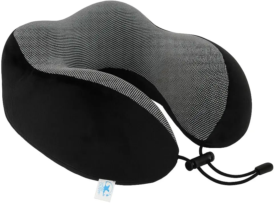 Travesseiro de Pescoço Formato U para Viagem Avião Carro Ônibus Almofada Ortopédica Ergonômica com Espuma Viscoelástica para Cervical, Cabeça e Pescoco Adulto - NRSHOP (Preto)