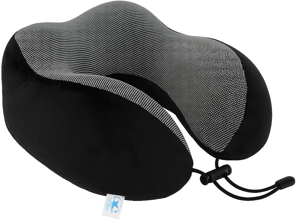 Travesseiro de Pescoço Formato U para Viagem Avião Carro Ônibus Almofada Ortopédica Ergonômica com Espuma Viscoelástica para Cervical, Cabeça e Pescoco Adulto - NRSHOP (Preto)