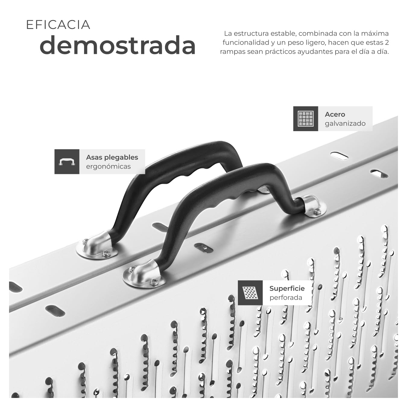 tectake® 2X Rampas para Coches Plegable, Rampa para Moto, Bicicleta, Sillas de Ruedas, Carga 400kg Cada Una, con Mecanismo de Bloqueo y Asas Ergonómicas, Superficie Antideslizante (166 cm)