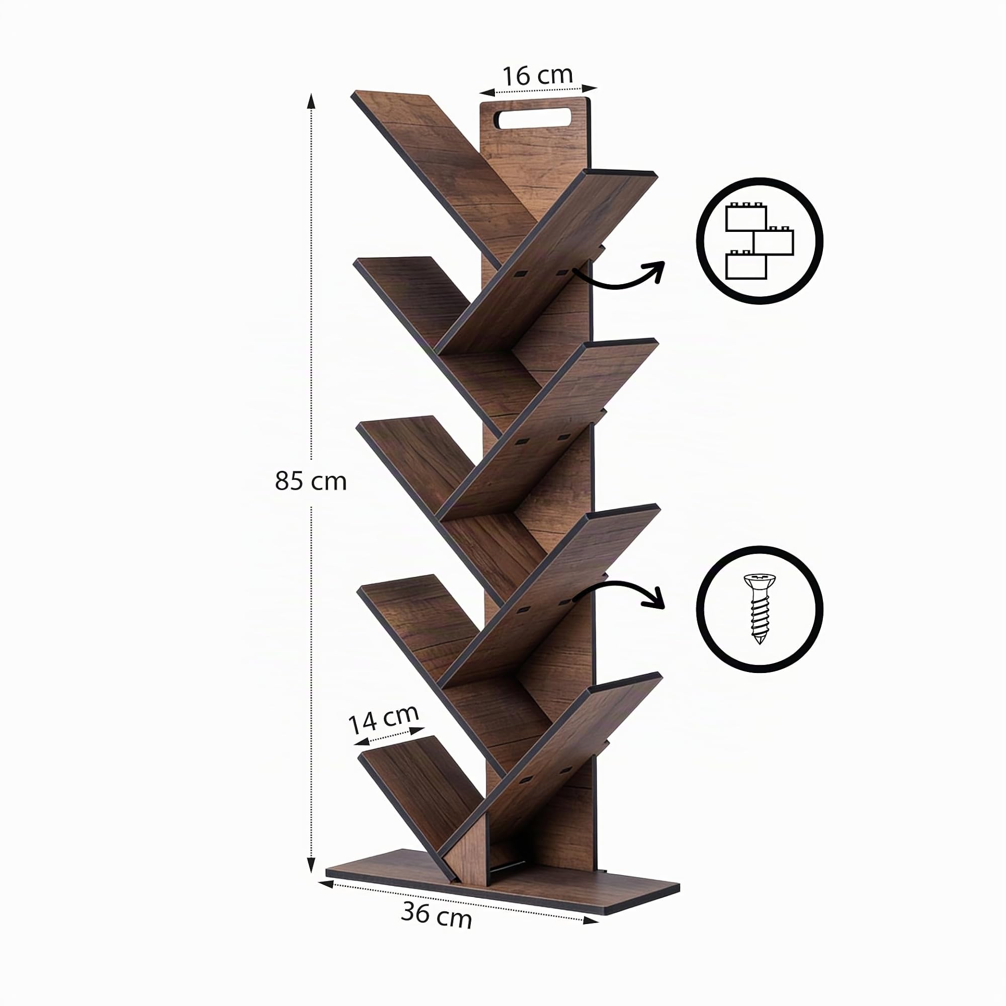 Vigo Wood Libreria ad Albero Geometrica a 8 Livelli, Scaffale Decorativo Multiuso per Casa e Ufficio, Grande (Noce)