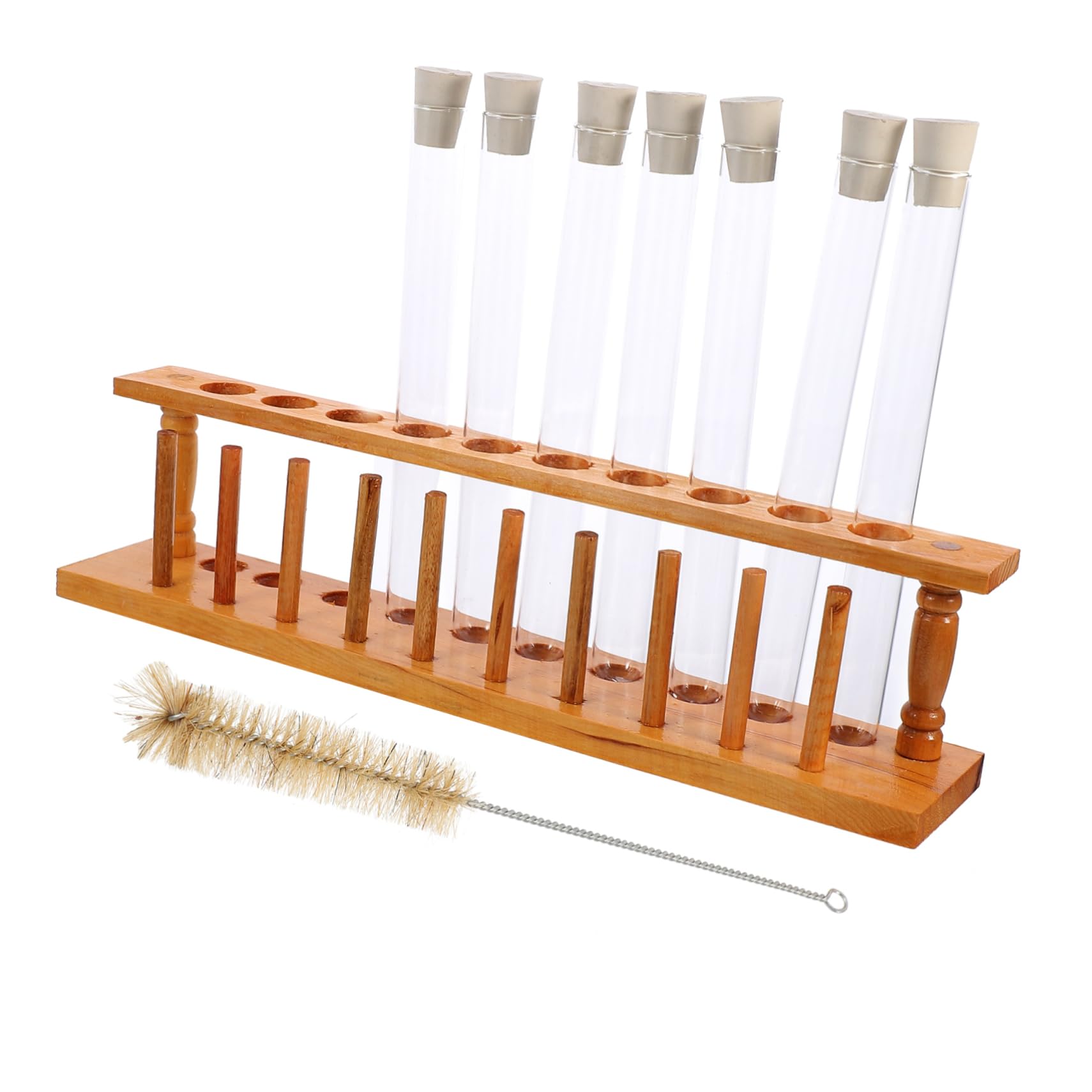 PRETYZOOM Set Di Provette Con Tappo 10 Pezzi in Vetro Con Portaprovette in Legno e Spazzola Per Pulizia, Kit Provette Per Esperimenti Scientifici in Laboratorio, Scuola e Università