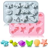 2 Pack Silicone Chocolate Molds with Animal Insect Marine Theme Dinosaur Butterfly Seashell Starfish Handmade Soap Mold Gummy Ice Cube Crayon Pastry Baking Tools for Cookie Chocolate Cake Décor