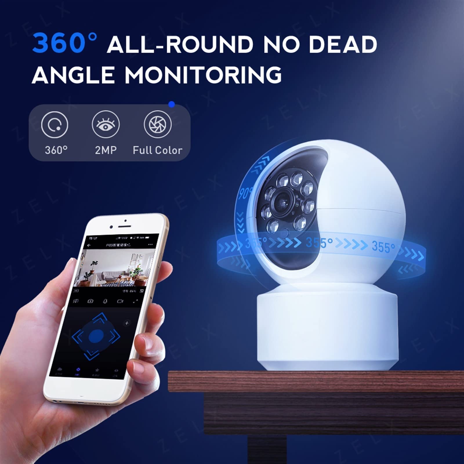 Kamera do niani elektronicznej z Wi-Fi 1080P Nadzór wideo IP Kamera CCTV System bezpieczeństwa Kolorowy noktowizor Oglądanie 360° Dwukierunkowy dźwięk Łatwa instalacja(1080P Camera)