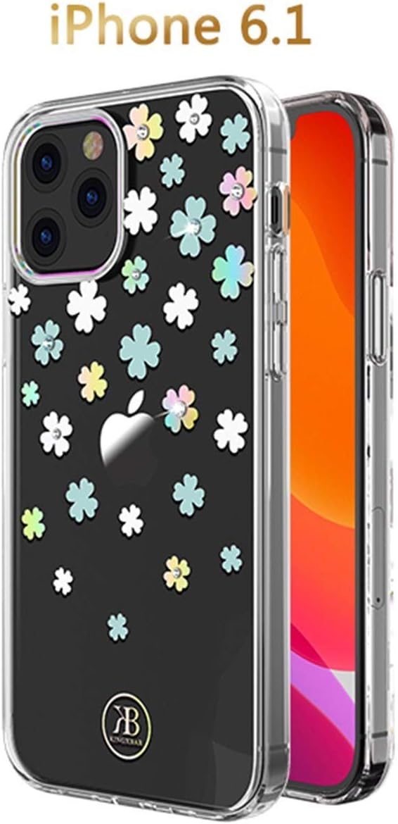Kingxbar for iPhone 12,5.4", 6.1", 6.7"Case, Crystals from SWAROVSKI Elementrom, Bling Light Ultra-thin Printed Transparent Hard PC Protective Back Phone Cover for iPhone 12, 5.4", 6.1", 6.7" Case