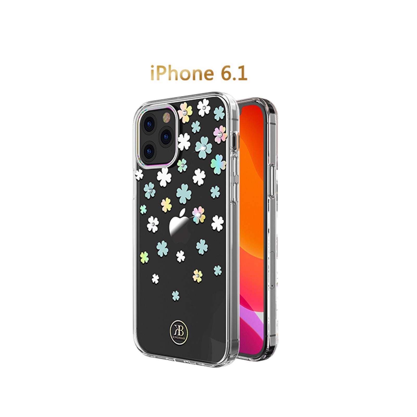 Kingxbar for iPhone 12,5.4", 6.1", 6.7"Case, Crystals from SWAROVSKI Elementrom, Bling Light Ultra-thin Printed Transparent Hard PC Protective Back Phone Cover for iPhone 12, 5.4", 6.1", 6.7" Case