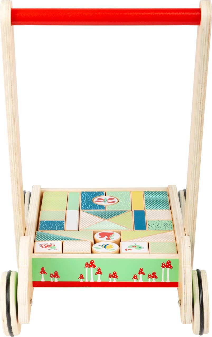 Small Foot 11435 11435Building Walker Move it, Made of Wood, with 27 Building Blocks with Prints, for Baby's First Steps Toys, Multicolored