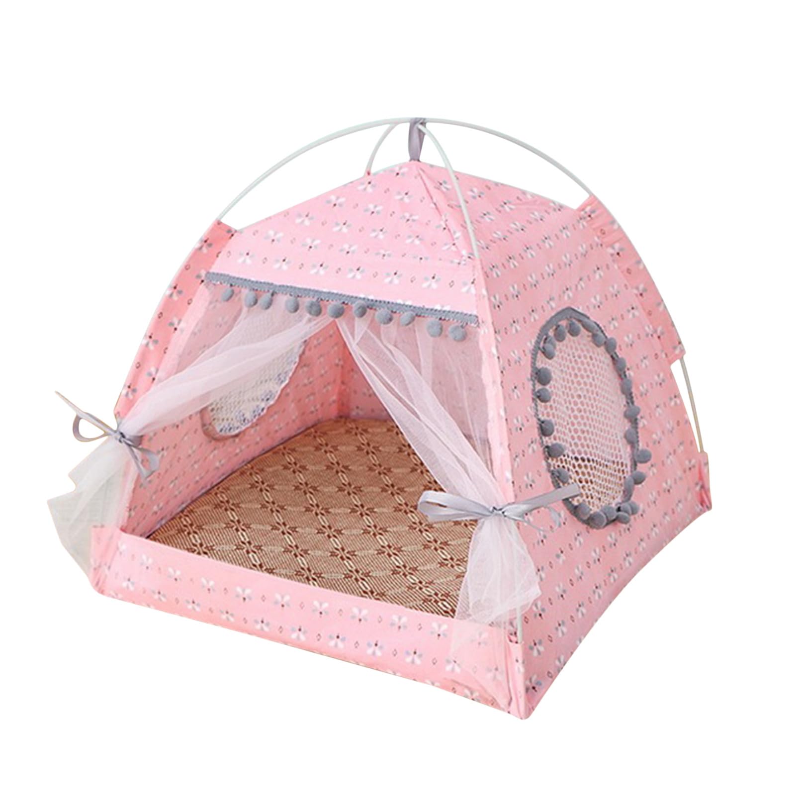 QXPDD Cat Tent Cave Bed with Removable Cushion, 2-in-1 Cat Dog Teepee Bed House Cat Nest Sleeping Bag,Pet Indoor Outdoor House Detachable Breathable Mesh Princess Bed,Pink L