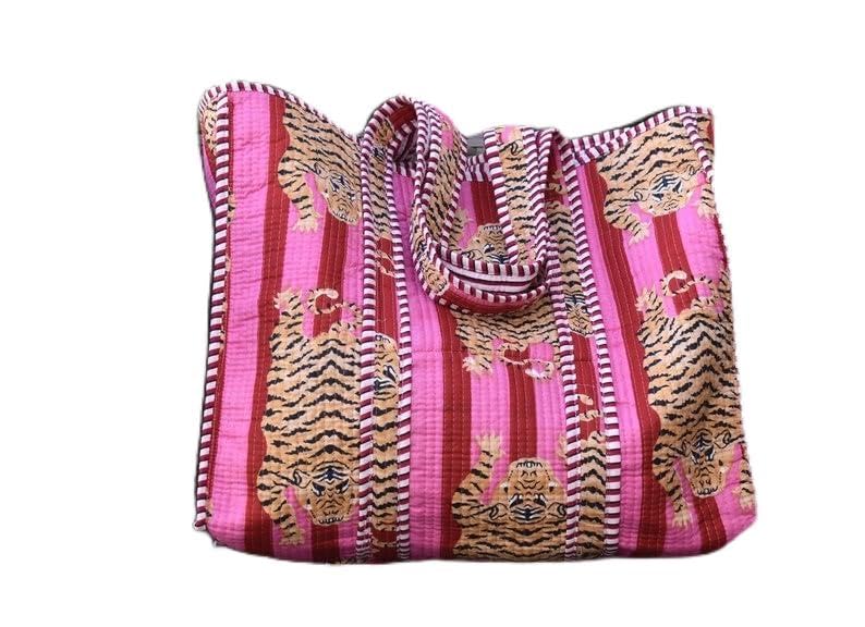 Image of YILLE Women Handblock Lightweight Travel Bag Purse Cotton Shoulder Tote Bag For Shopping Grocery & Beach Bag