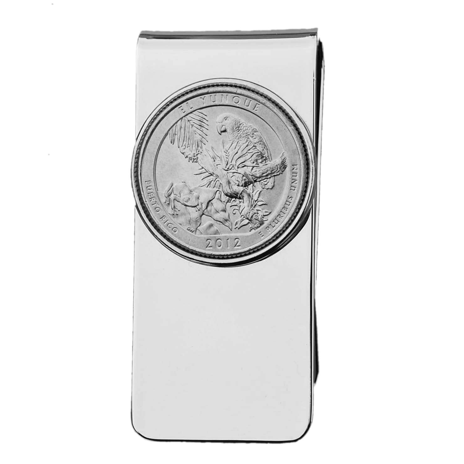 US 2012 Puerto Rico El Yunque National Forest Quarter BU Uncirculated Coin Solid Brass Silver Tone Money Clip New - America the Beautiful