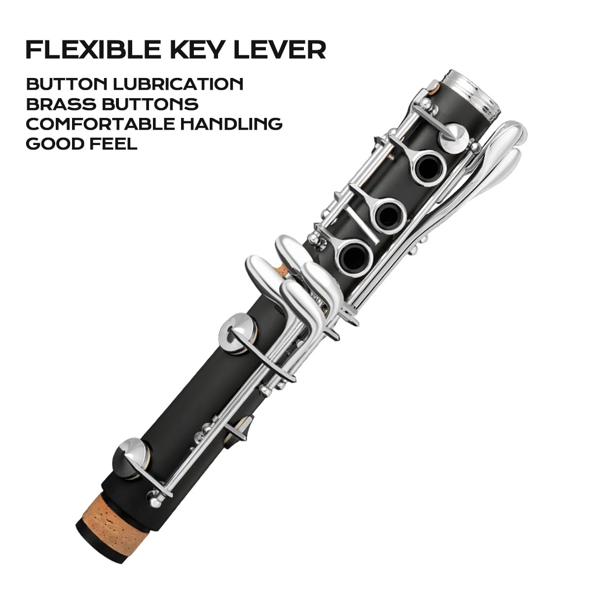 Clarinetto torero in Sib (per principianti e professionisti), ebano con tasti in ottone bianco, viene fornito con 2 corpi, 3 canne, guanti bianchi, custodia rigida e kit di pulizia, modello DHG-100.