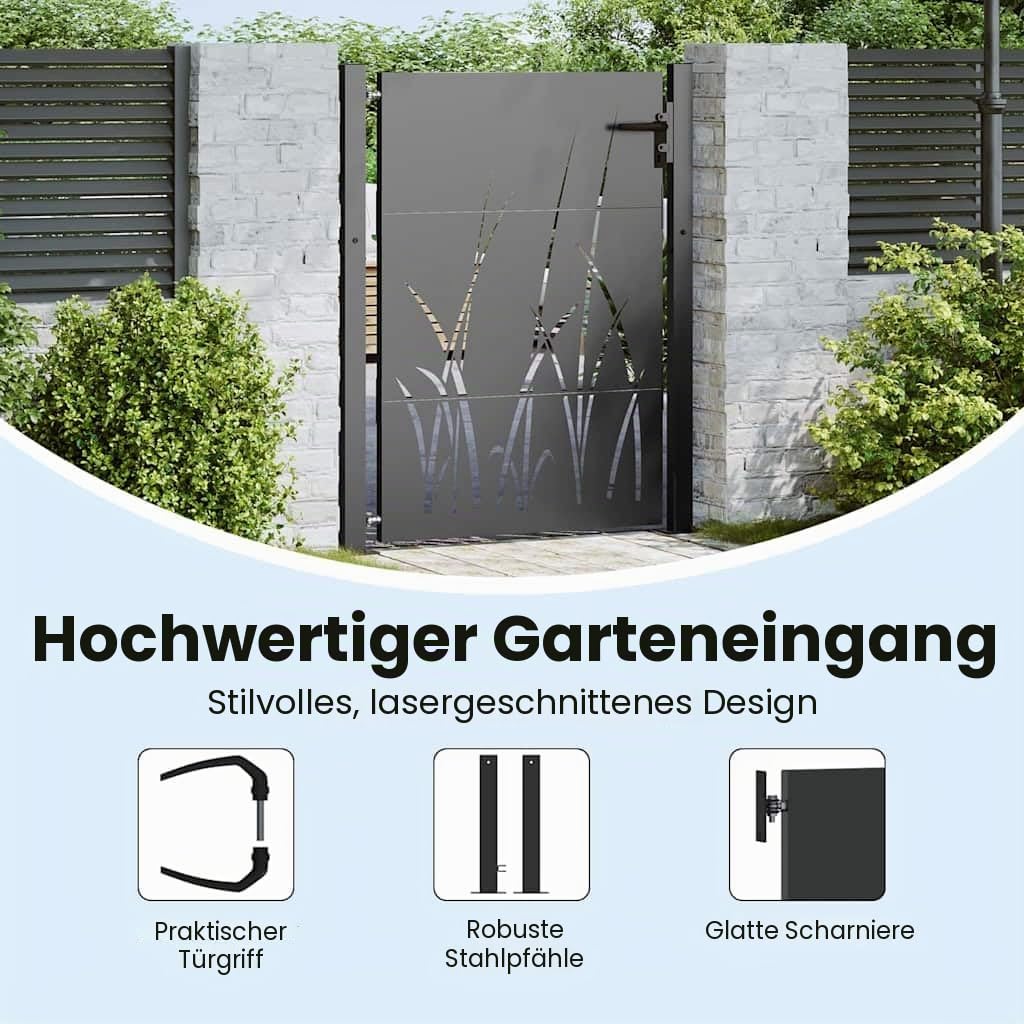 vidaXL Gartentor Schwarz 100 x 125 cm Pulverbeschichteter Stahl, Stylisches Gartentor, robuster Eingang, modernes Metall, rostfrei, wetterbeständig für die Terrasse
