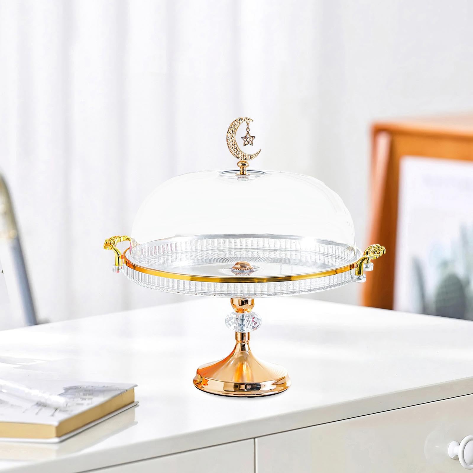 Homyl Présentoir à Gâteaux avec Couvercle, Plateau de Service avec Couvercle Transparent Anti-poussière et élégante Poignée Florale, Idéal pour Un Mariage, Clair