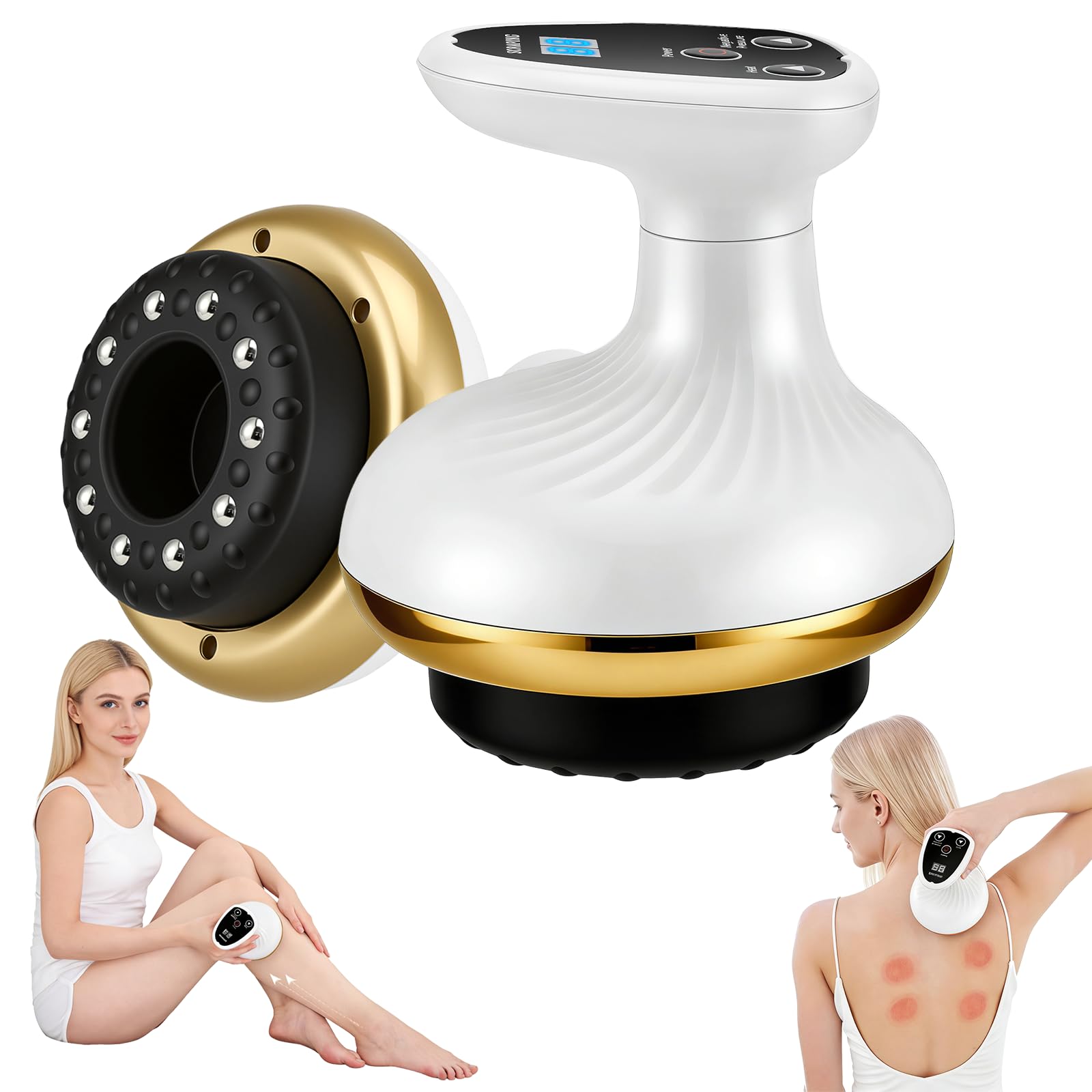 Vacuvia Cellulite Massager 4 in 1 – Massaggiatore sottovuoto con 9 livelli e calore, ricaricabile di tipo C, Gua Sha elettrico con 40 gommini e 10 magneti per una pelle più stretta e una migliore