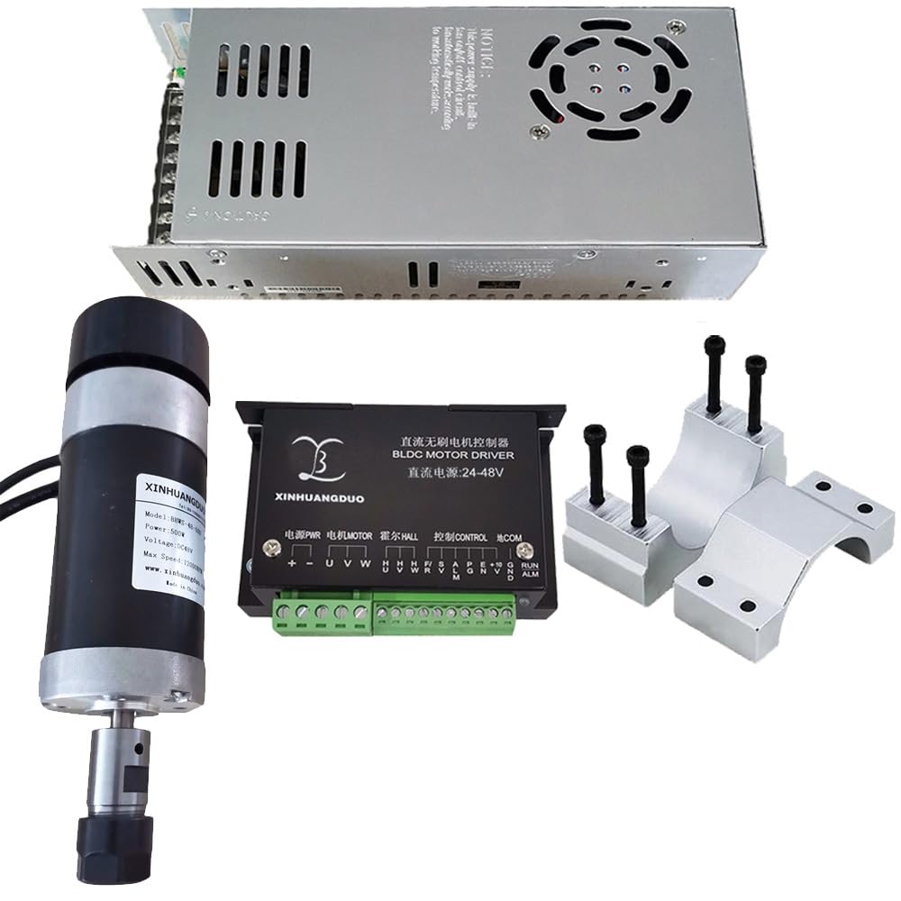 Xinhuangduo Black - Brushless Spindle Motor Kit Dc 48V 500W Er11 Or Er16 Brushless Spindle + 57Mm Clamp Bracket With Screws + 48V Dc Brushless Motor Driver 10.5A Supply