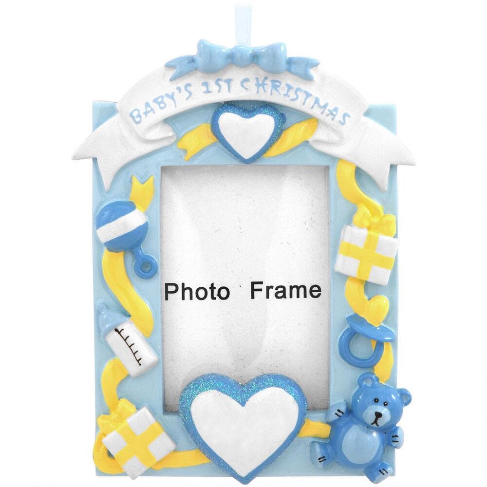 Baby's First Christmas Picture Frame Blue Ornament Home